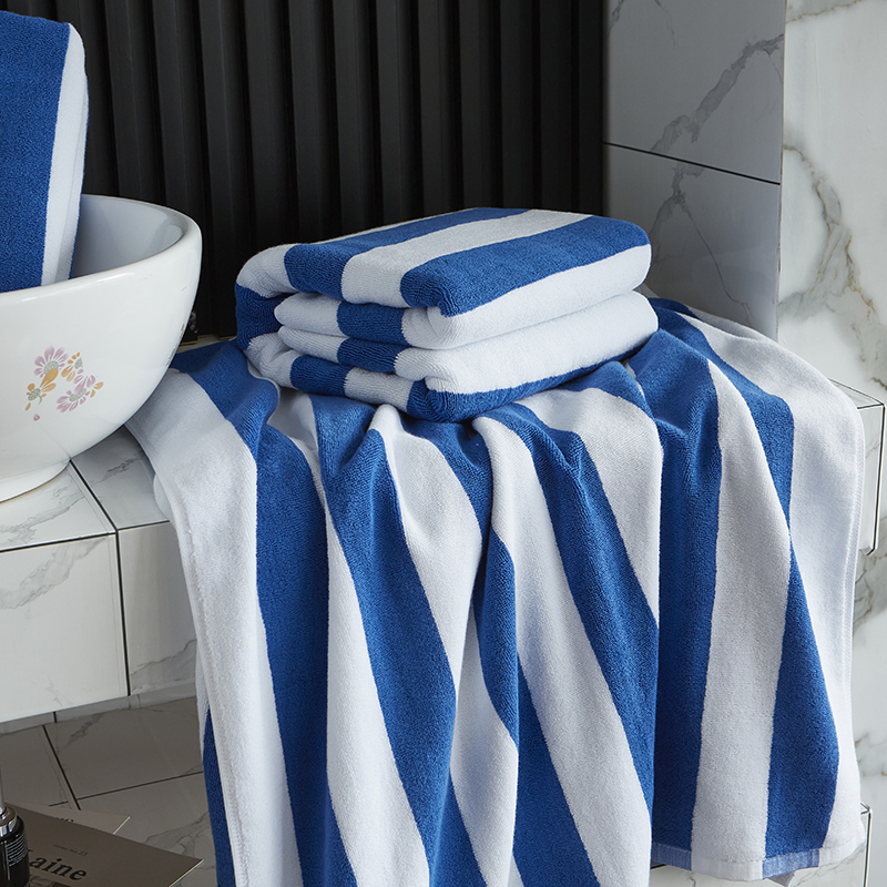 İpliği Boyalı Mavi Beyaz Çizgili Plaj Havlusu Havuz Havlusu